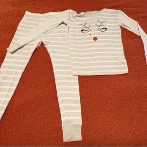 GAP Gray Striped Reindeer Kids Pajama Set